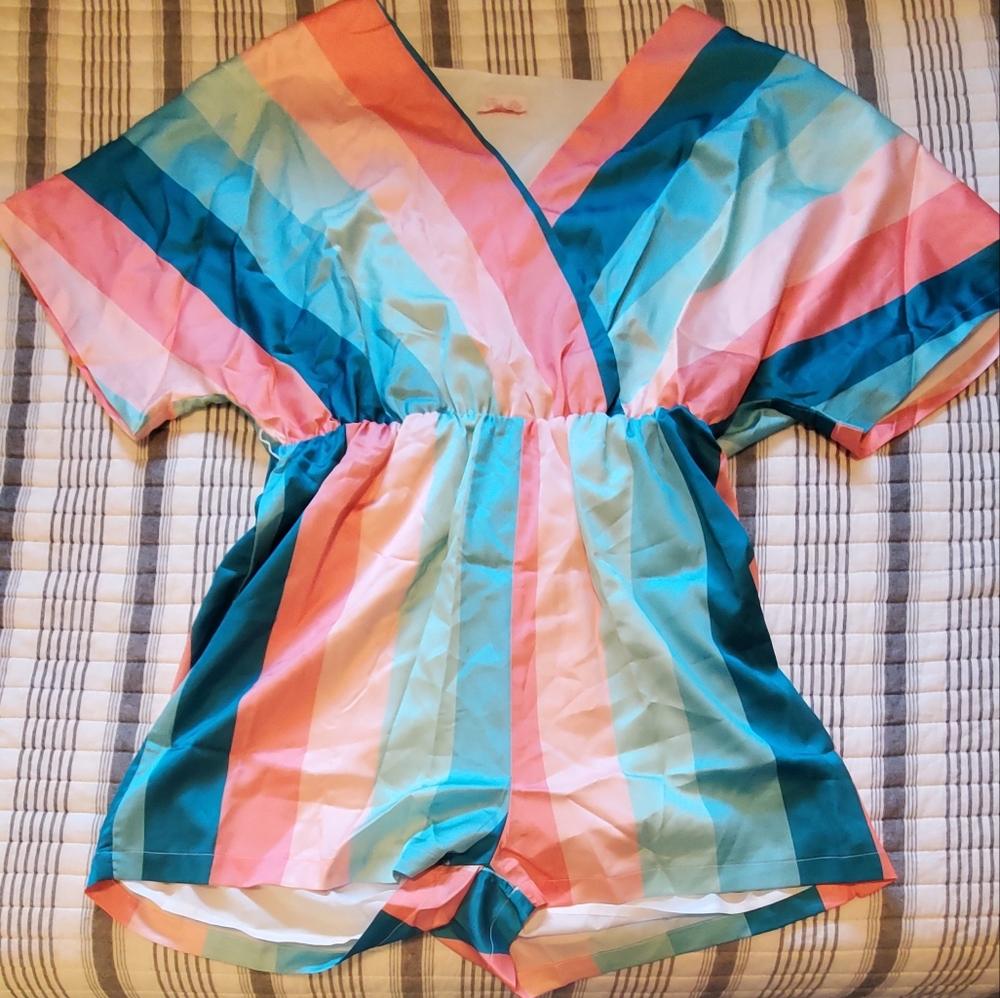 Medium, Pink and Blue, Pink Lily Satin Romper